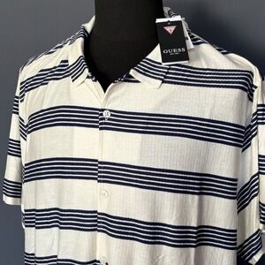 New with Tags - Guess Zuma Stripe Knit Shirt | Size XL | Navy White